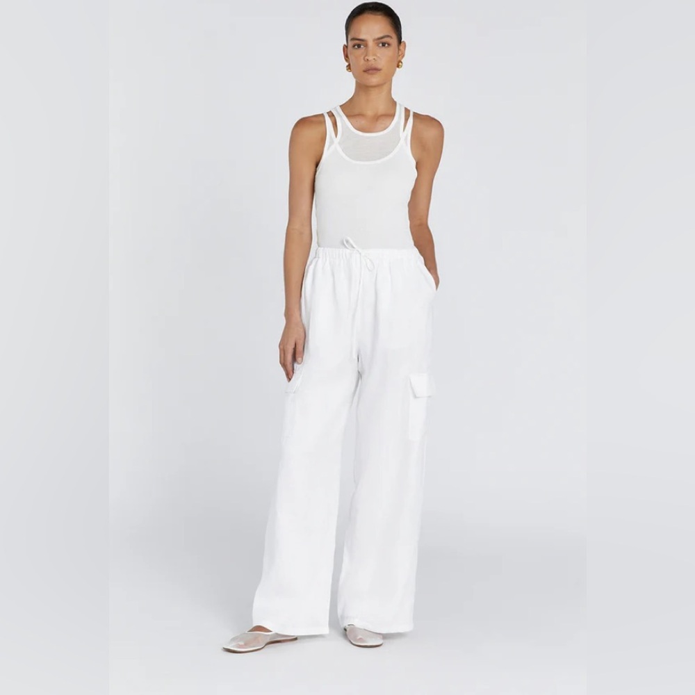 DISSH Ingrid White linen cargo pants